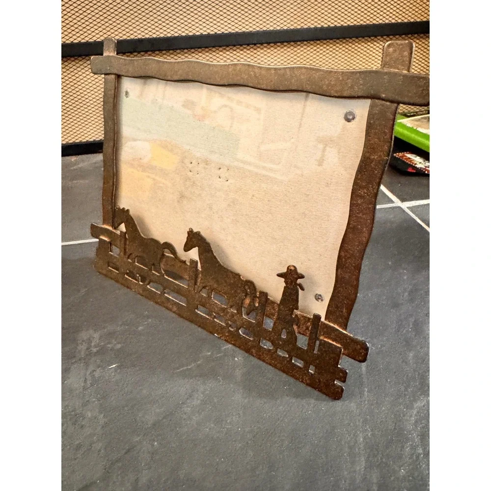 Western Cowboy Horse Fence Photo‎ 4x6 Frame Tabletop Display Rustic Decor